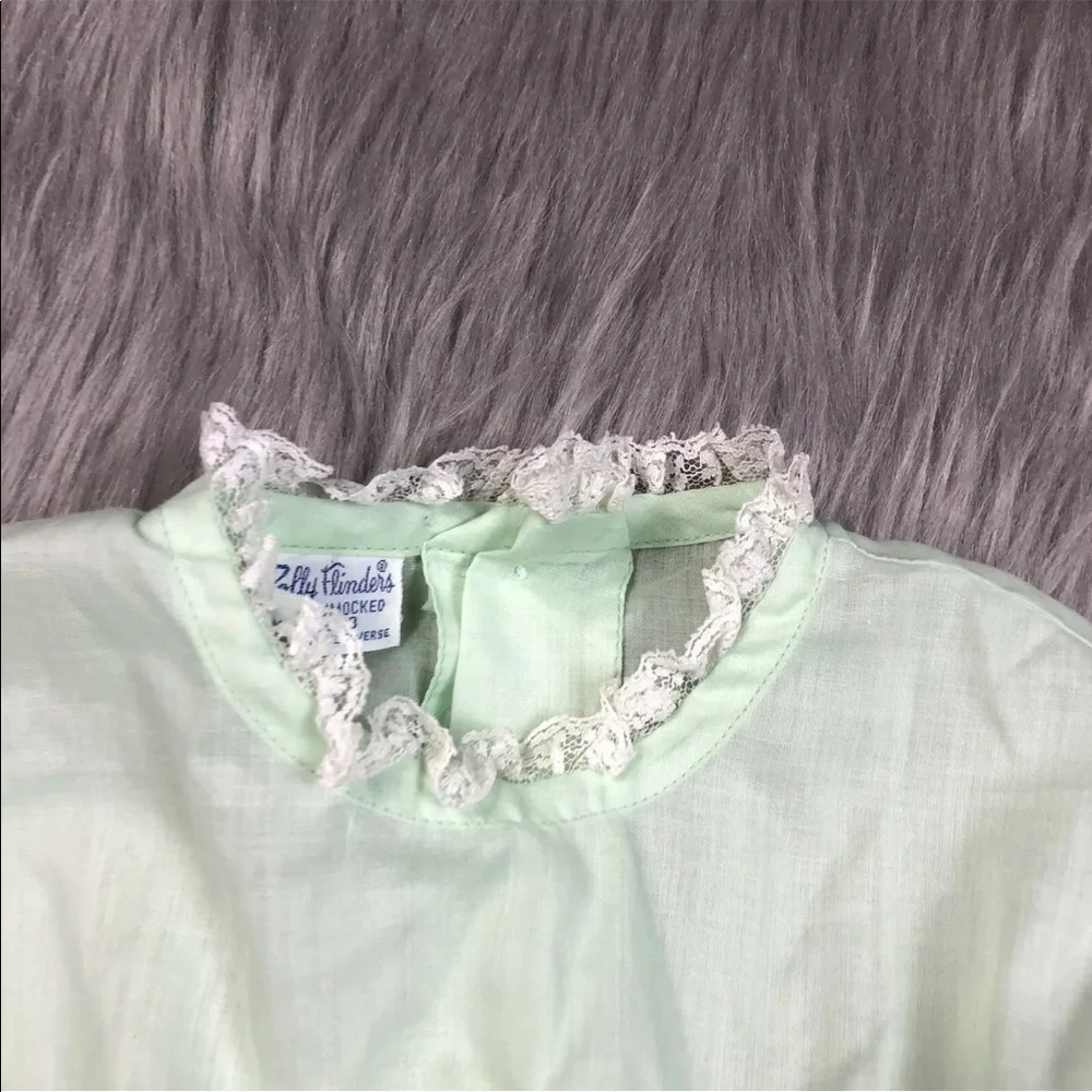 Vintage Girls Polly Flinders Mint Green Smocked Short Sleeve Dress